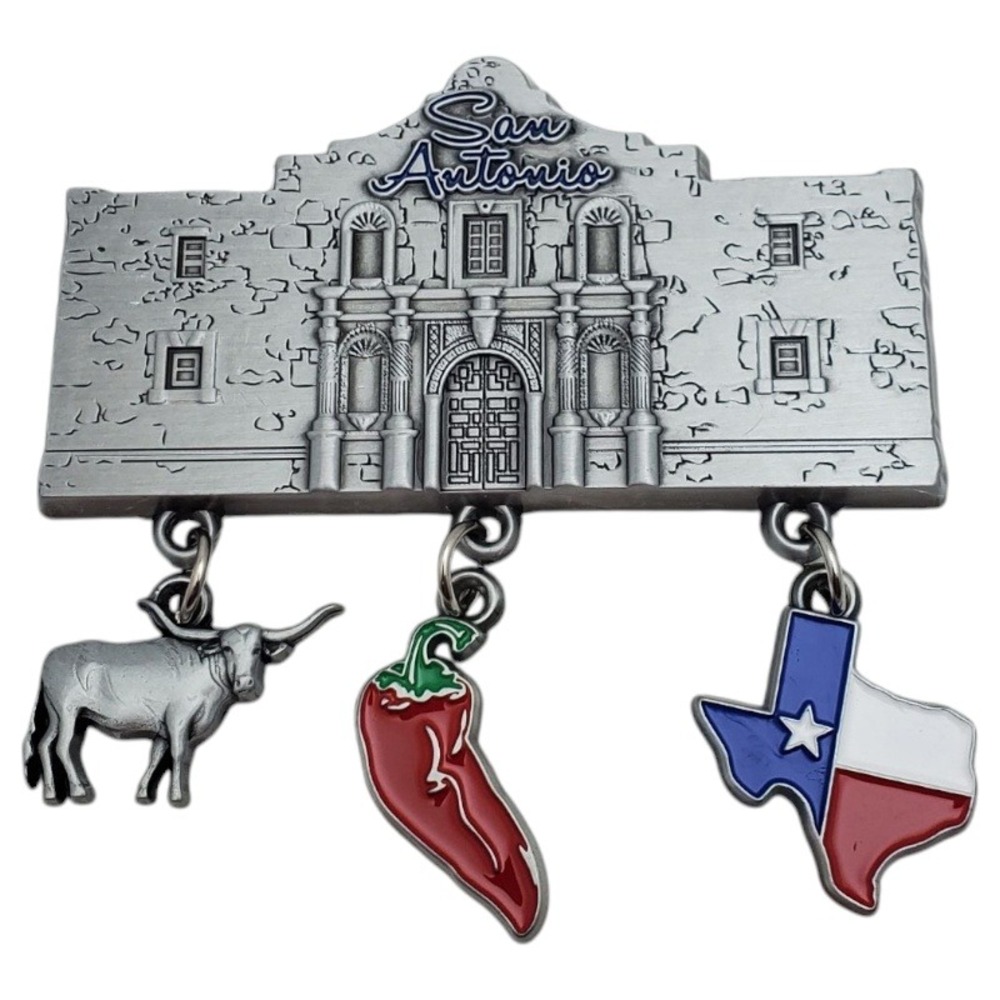 Alamo San Antonio Fridge Refrigerator Magnet Souvenir‎ Texas State Flag Map Bull